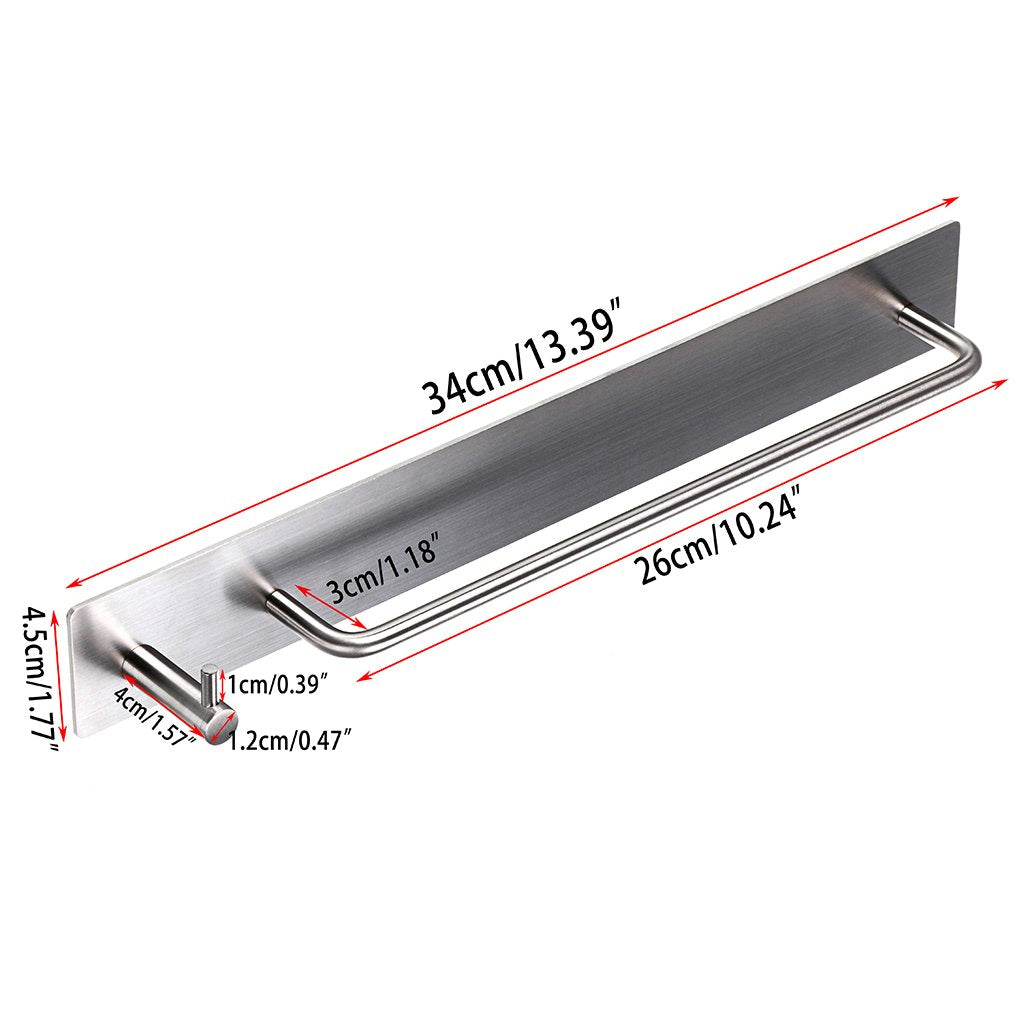 Sumnacon Towel Bar Rack With Hook, 13.38 Inch 3M Self Adhesive Stainless Steel Towel Holder Organizer For Bathroom Kitchen Bedro